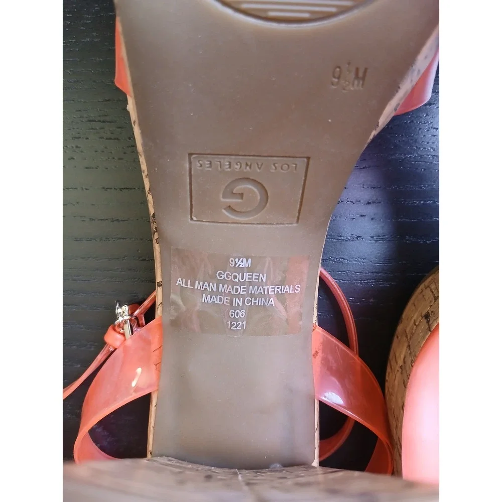 GBG Los Angeles GGQUEEN Pink Jelly Cork Platform Block Heel Sandals Womens 9.5 M
